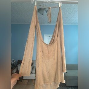 Pretty Little Thing NWT backless Beach knit coverup cowl neck front mini